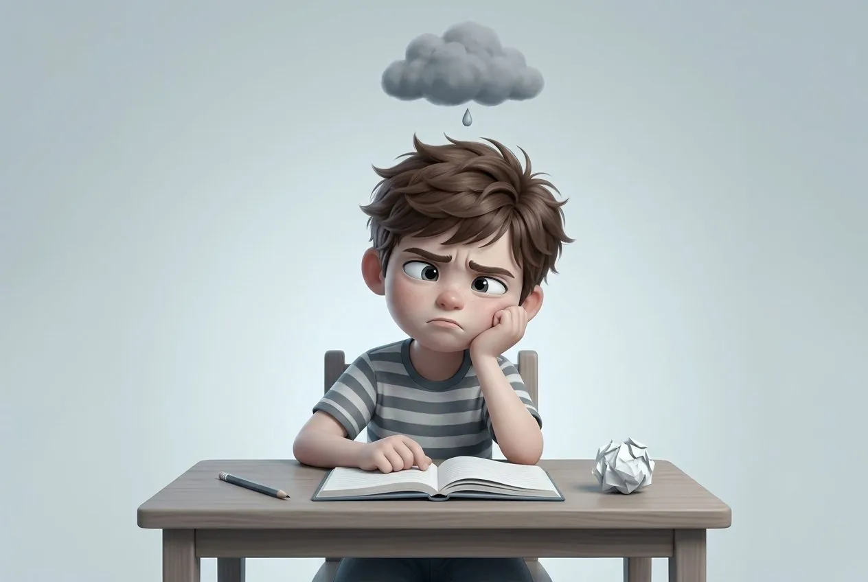 Un bambino frustrato davanti ai compiti