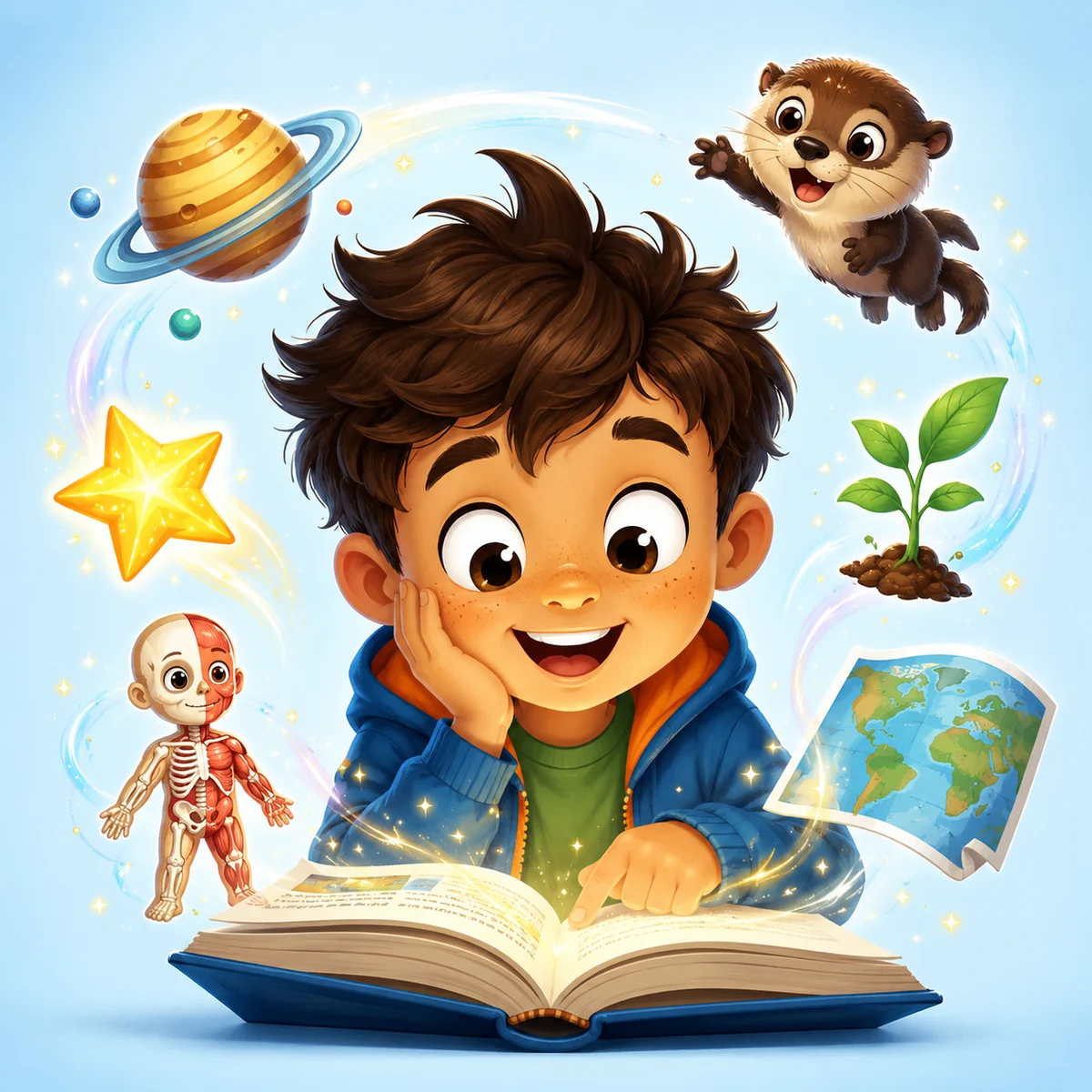 Un bambino che scopre idee in un ebook