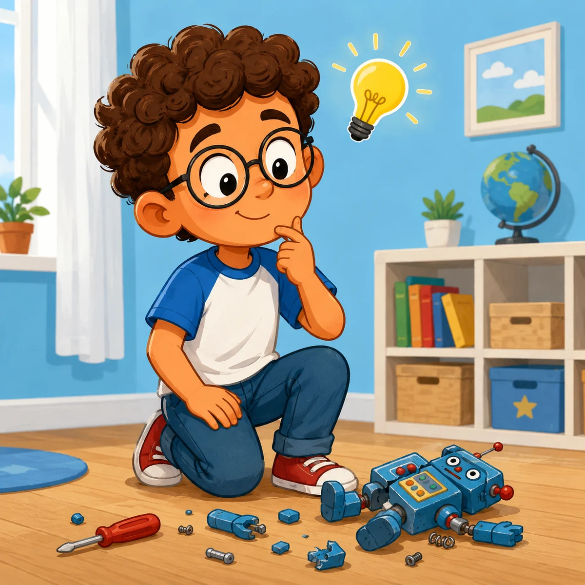 Un bambino che pensa a come risolvere un problema